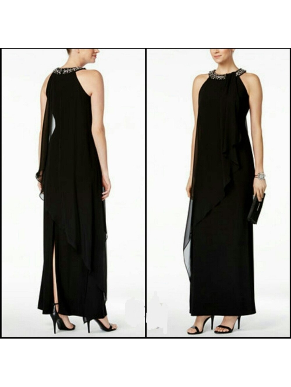 VINCE CAMUTO EMBELLISHED-NECKLINE CHIFFON-OVERLAY GOWN. Size 10